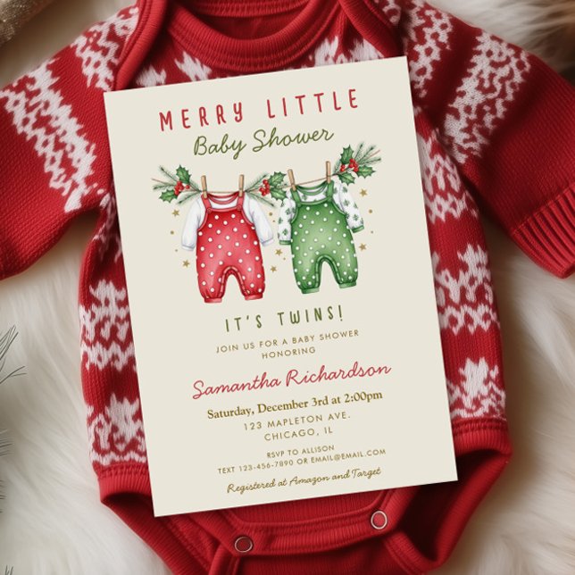 Invitation Christmas Twins Clothes Merry little baby shower  (Créateur téléchargé)