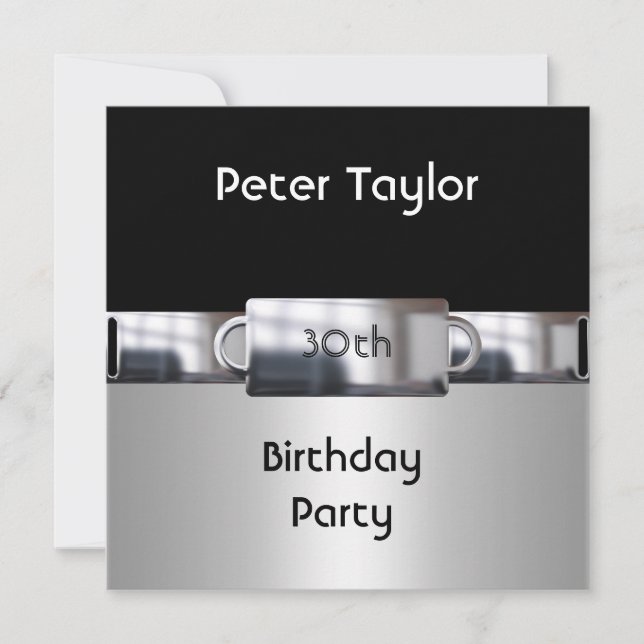 Invitation Chrome Metal Silver Mens 30e Anniversaire Homme (Devant)
