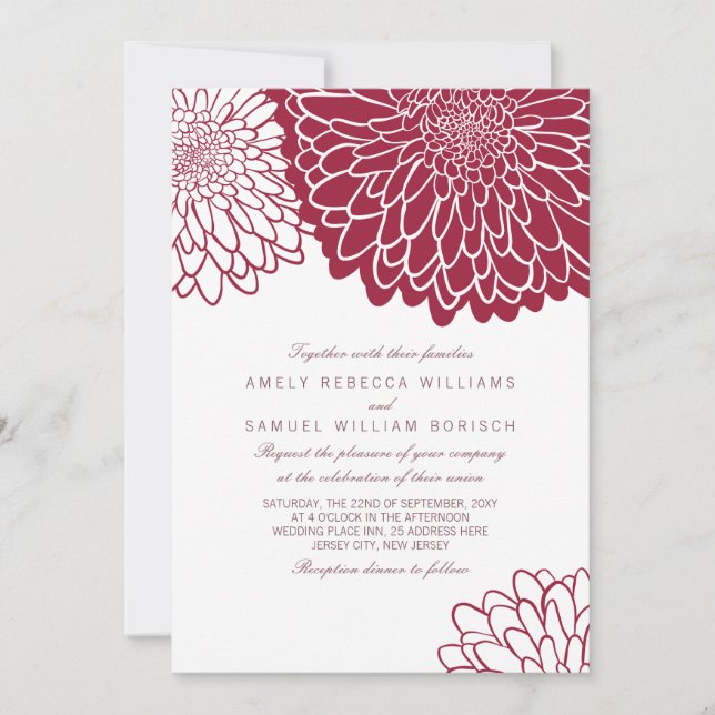 Invitation Chrysanthème de Bourgogne Simple Élégant 1 Mariage (Devant)