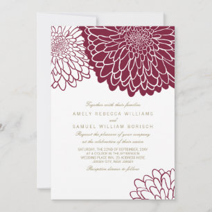 Invitation Chrysanthème de Bourgogne Texte Doré Mariage Simpl