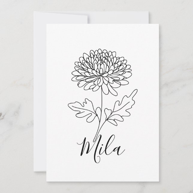 Invitation Chrysanthème de naissance personnalisé de Novembre (Devant)