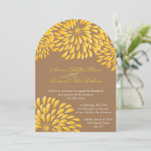 Invitation Chrysanthème floral moderne gris et jaune