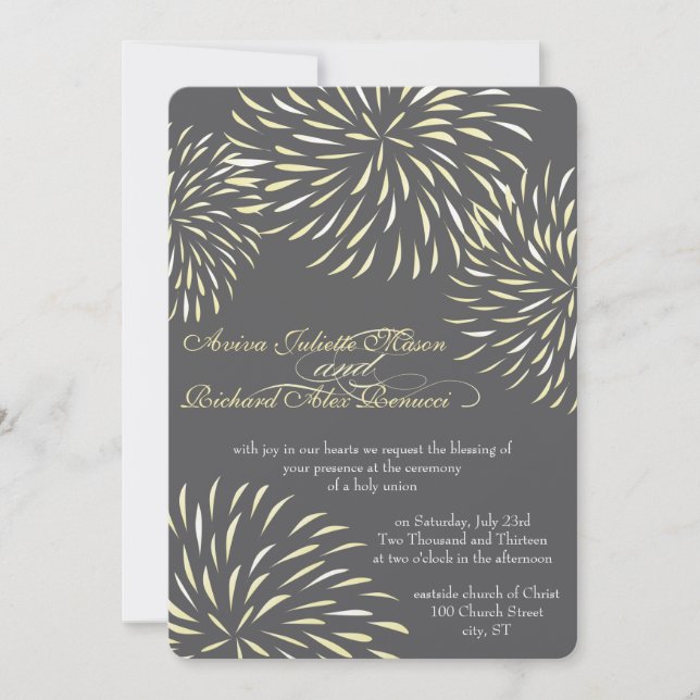 Invitation Chrysanthème floral moderne gris et jaune (Devant)
