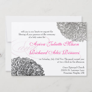 Invitation Chrysanthème Floral Vintage Gris et Rose