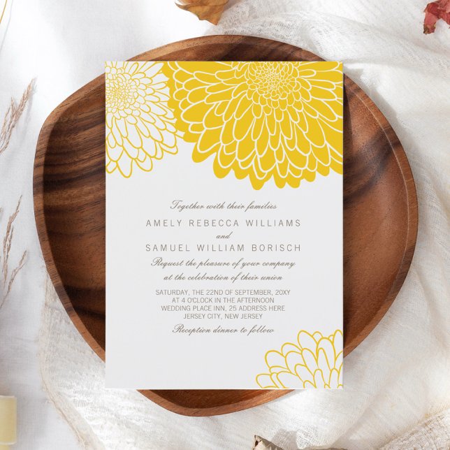 Invitation Chrysanthème Jaune Blanc Mariage Simple Élégant (Créateur téléchargé)