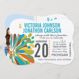 Invitation Chrysanthème moderne Coral Lime jaune Floral