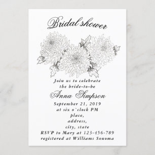 Invitation Chrysanthème noir et blanc nuptiale douche invita