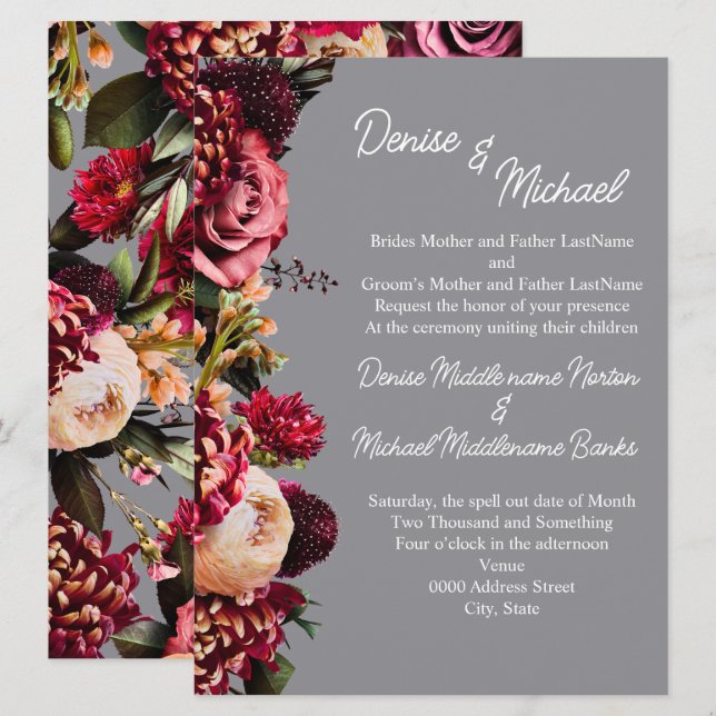 Invitation Chrysanthème Pierre Ciselée Coulourée (Devant / Derrière)