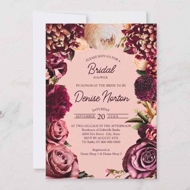 Invitation Chrysanthème romantique sur Gossamer Pink (Devant)