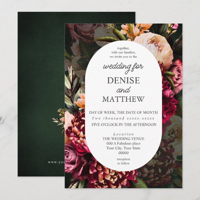 Invitation Chrysanthème romantique sur le Mariage Emerald (Devant / Derrière)
