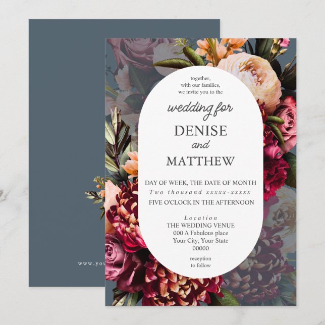 Invitation Chrysanthème romantique sur le Mariage Turquoise d (Devant / Derrière)