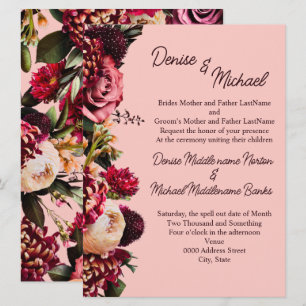 Invitation Chrysanthème romantique sur rose arachnéen