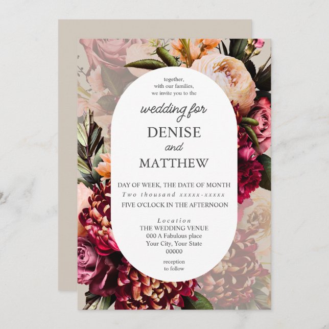 Invitation Chrysanthème romantiqueSur Mariage parfaitement pâ (Devant / Derrière)