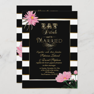 Invitation Chrysanthème rose mariage Blancs noirs