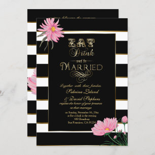 Invitation Chrysanthème rose mariage Blancs noirs