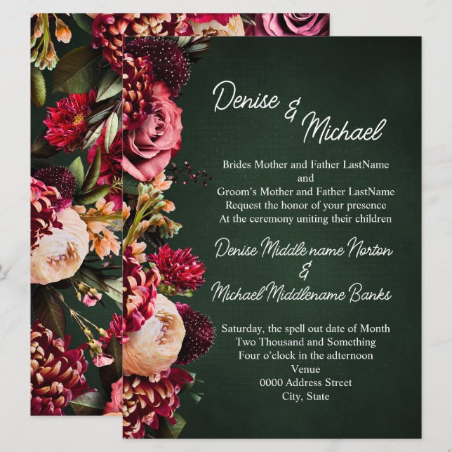 Invitation Chrysanthème sur le Mariage Emerald (Devant / Derrière)