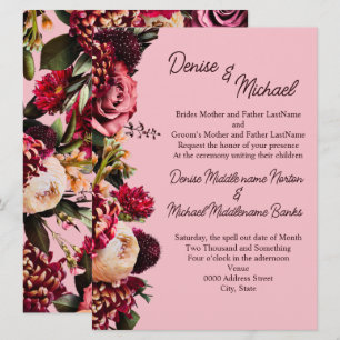 Invitation Chrysanthème sur le rose fleur d'amande