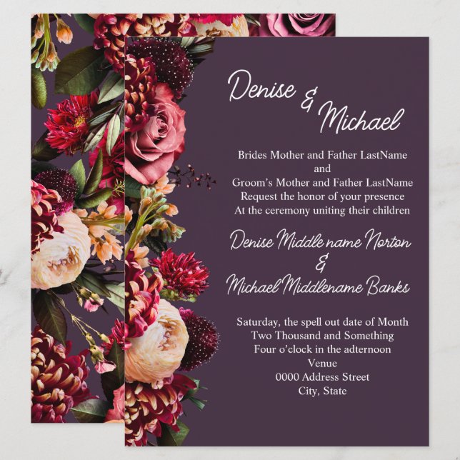 Invitation Chrysanthème sur Prune de Minuit (Devant / Derrière)