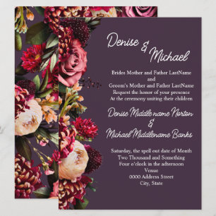 Invitation Chrysanthème sur Prune de Minuit