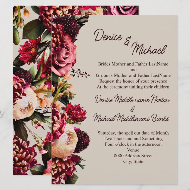 Invitation Chrysanthème sur un fond d'une pâleur parfaite (Devant / Derrière)