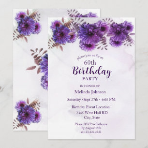 Invitation Chrysanthèmes violets 60e anniversaire