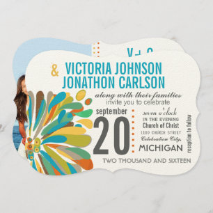 Invitation Chrysanthemum Coral Jaune Vert Floral Photo