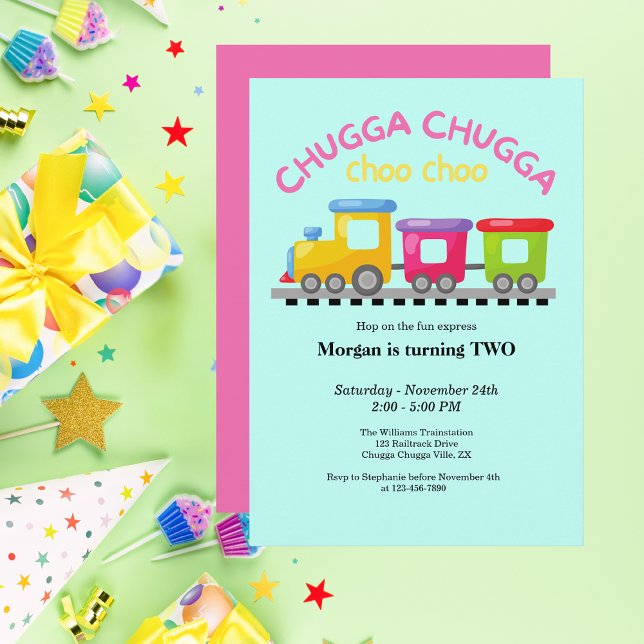 Invitation Chugga Choo Train Caricature à thème 2e anniversai (Créateur téléchargé)