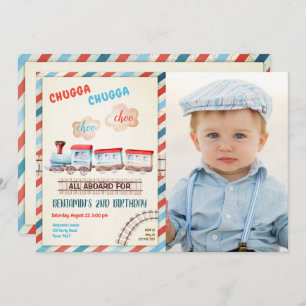 Invitation Chugga Choo Train Vintage Garçon Rouge Bleu Annive
