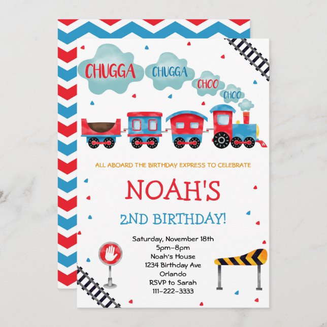 Invitation Chugga Chugga Choo Choo Train Anniversaire Invitat (Devant / Derrière)