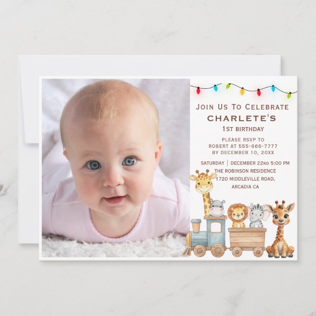 Invitation Chugga Chugga Christmas Train Birthday (Devant)
