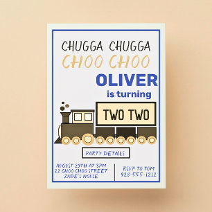 Invitation Chugga Chugga Deux Deux Train Boy's 2nd Birthday
