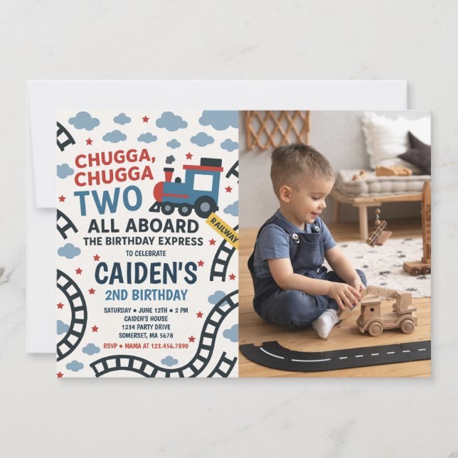 Invitation Chugga Chugga Deux Train Anniversaire Photo (Devant)