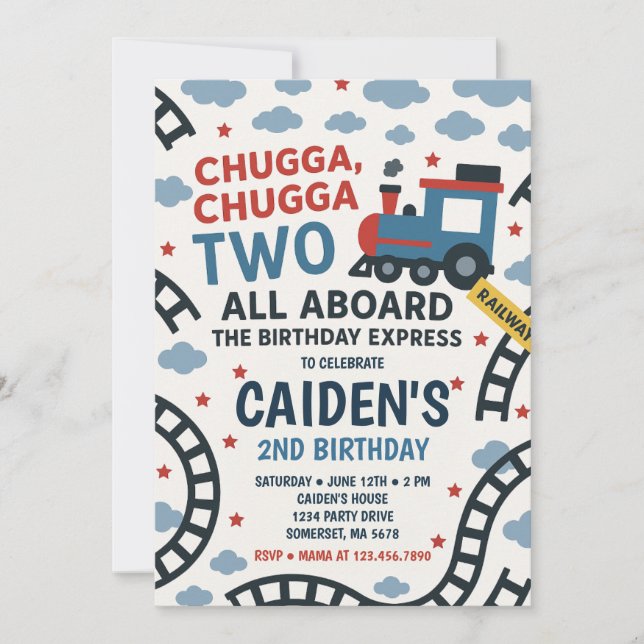Invitation Chugga Chugga Deux Train Fête d'Anniversaire (Devant)