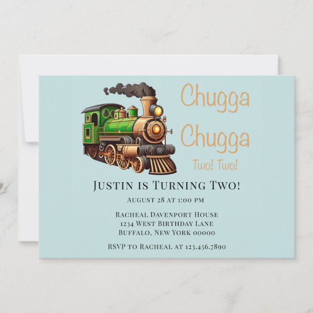 Invitation Chugga Chugga Deux Train Vert Fête d'Anniversaire (Devant)