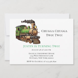 Invitation Chugga Chugga Deux Train Vert Fête d'Anniversaire