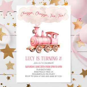 Invitation Chugga Two Two Pink Train 2e fête d'anniversaire