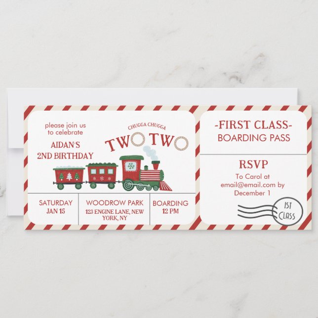Invitation Chugga Two Two Winter Train Ticket Second Birthday (Devant)