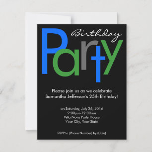 Invitation Chunky Block Blue Black Anniversaire Fête Invitati