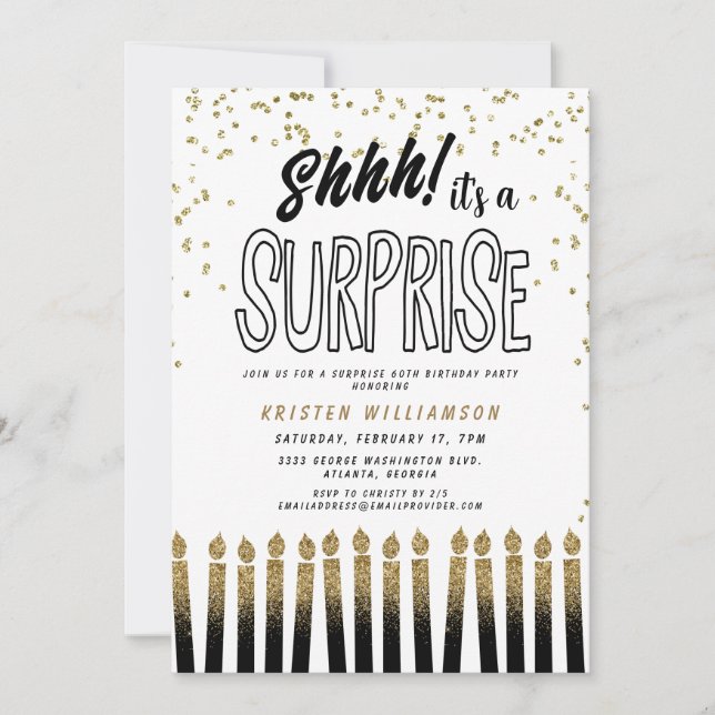 Invitation Chut ! C'est une bougie d'anniversaire 60 ans surp (Devant)
