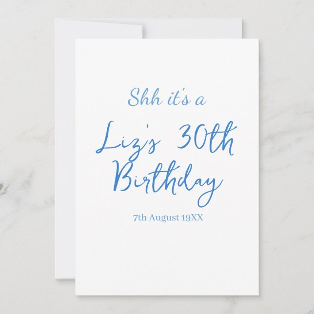 Invitation chut c'est une date de 30e anniversaire nom bleu s (Devant)