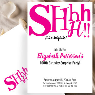 Invitation Chut, c'est une fête d'anniversaire surprise 100 A