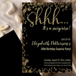 Invitation Chut! C'est une fête d'anniversaire surprise Or Ad