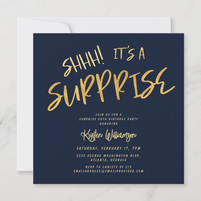 Invitation Chut ! C'est une surprise 50e anniversaire Gold Bl (Devant)