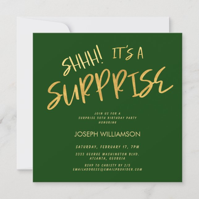 Invitation Chut ! C'est une surprise 50e anniversaire Gold Gr (Devant)