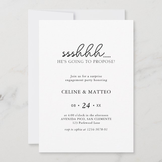 Invitation Chut... Il va proposer | Fiançailles surprise (Devant)