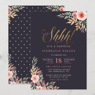 Invitation Chut ! Parties scintillant d'or Script Surprise fê