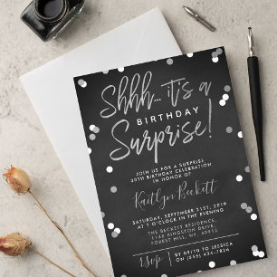 Invitation Chut... Surprise Anniversaire Silver Foil Confetti