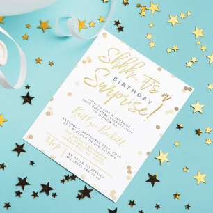 Invitation Chut... Surprise fête d'anniversaire Gold Foil Con