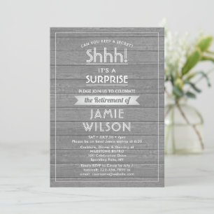 Invitation Chut ! Surprise retraite gris bois rustique faux