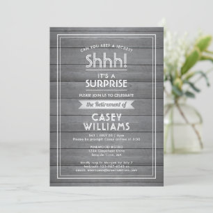Invitation Chut ! Surprise Retraite Gris Faux Bois Rustique